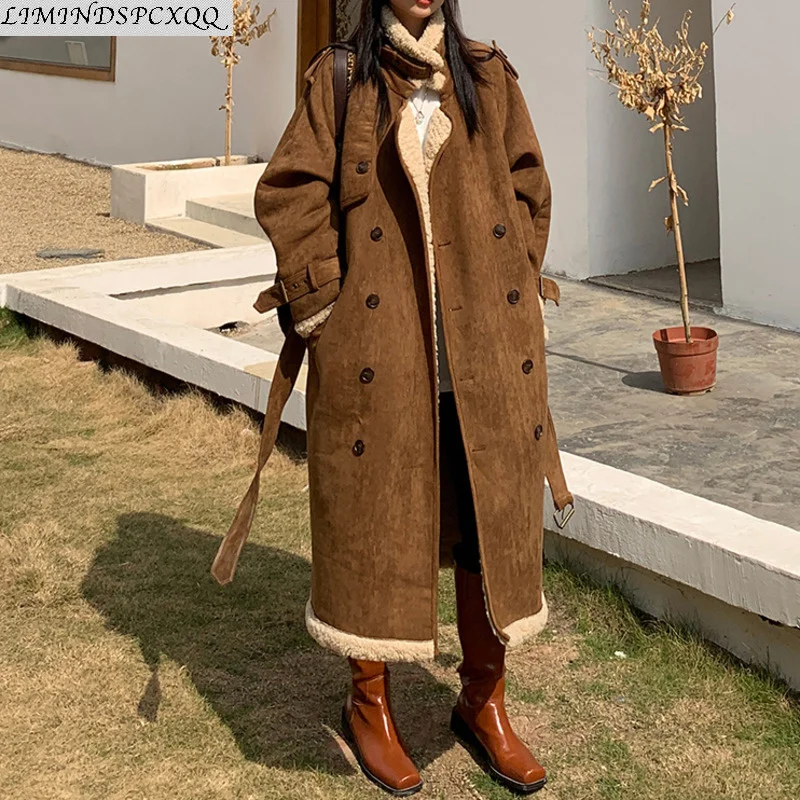 Vintage Cotton Jacket Women Autumn Winter Korean Retro Loose Mid Length Over The Knee Lamb Wool Padded Coat Parka Mujer Chaqueta | Женская