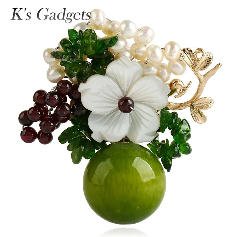 K's гаджеты зеленый с натуральными камнями булавка брошь в виде ракушки цветы Имитация Жемчуга Мода ручной работы большие броши для женщин