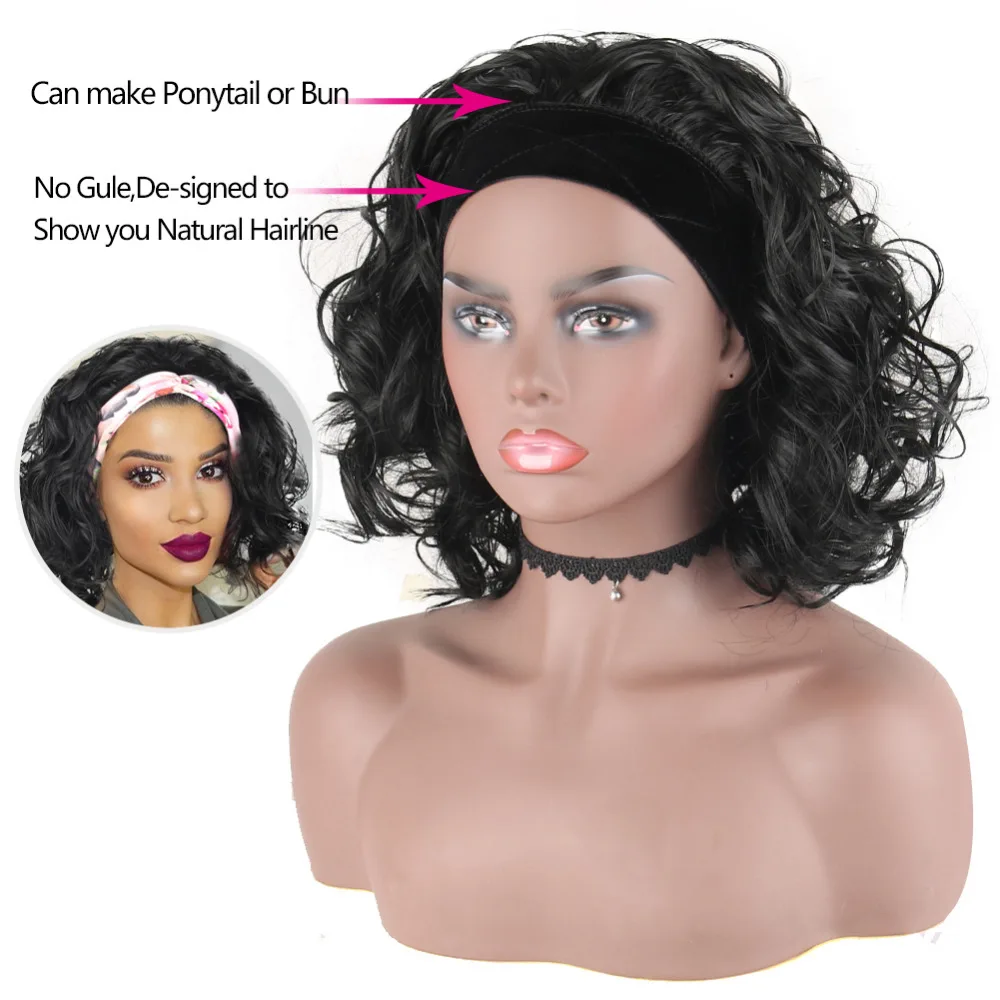 uuBody Wave Short Curly Ponytail for&nbsp;Black&nbsp;Women Loose Wave Headband Wigs Headwrap Synthetic Natural Wave Turban Ponytail Hair Extension