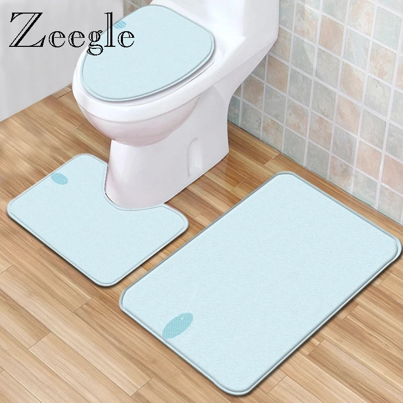 Zeegle Printed Bathroom Mat Set 3pcs Modern Bathroom Mat Set Shower Room Soft Floor Rug Washable Toilet Rug Toilet Seat Cover