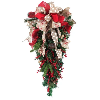 

Big deal Christmas Ornament Swag Wreath Ribbon Pine Cone Door Mount Teardrop Swag Wreath Outdoor Hanging Wall Decoration