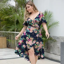 Дизайн в европейском и американском стиле, с коротким рукавом, на талии, Облегающая майка, большой размер, Женская юбка, праздничный цветочный принт