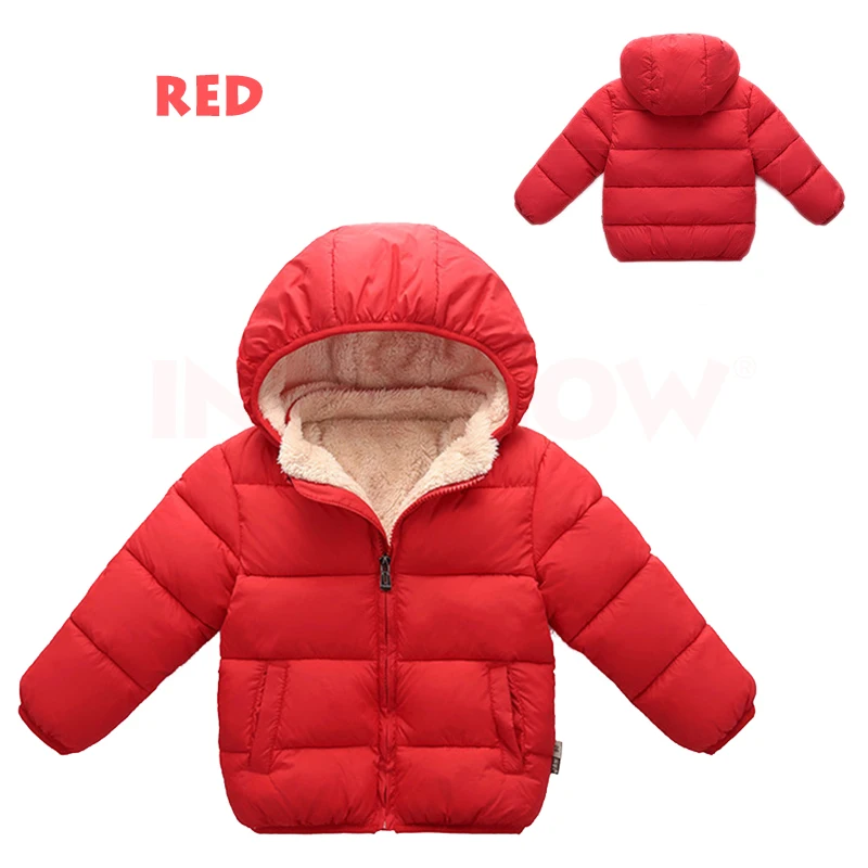 INPEPNOW Fleece Winter Parkas Kids Jackets for Girls Boys Warm Winter Coat Children's Coat Baby Girls Clothes Outerwear Overcoat - Цвет: Red