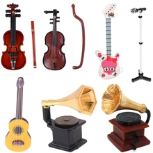 

Microphone Phonograph Guitar Violin Trumpet Saxophone Drum Doll Musical Instrument for Dolls Music House Bar Doll Accessories