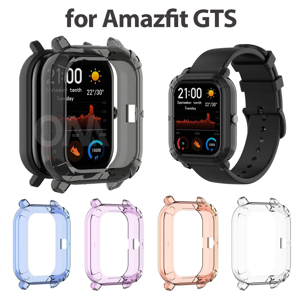 2-in-1 Protector Case + Screen Protector for Huami Amazfit GTS Soft TPU Protective Cover Smart Watch Film (Not Glass