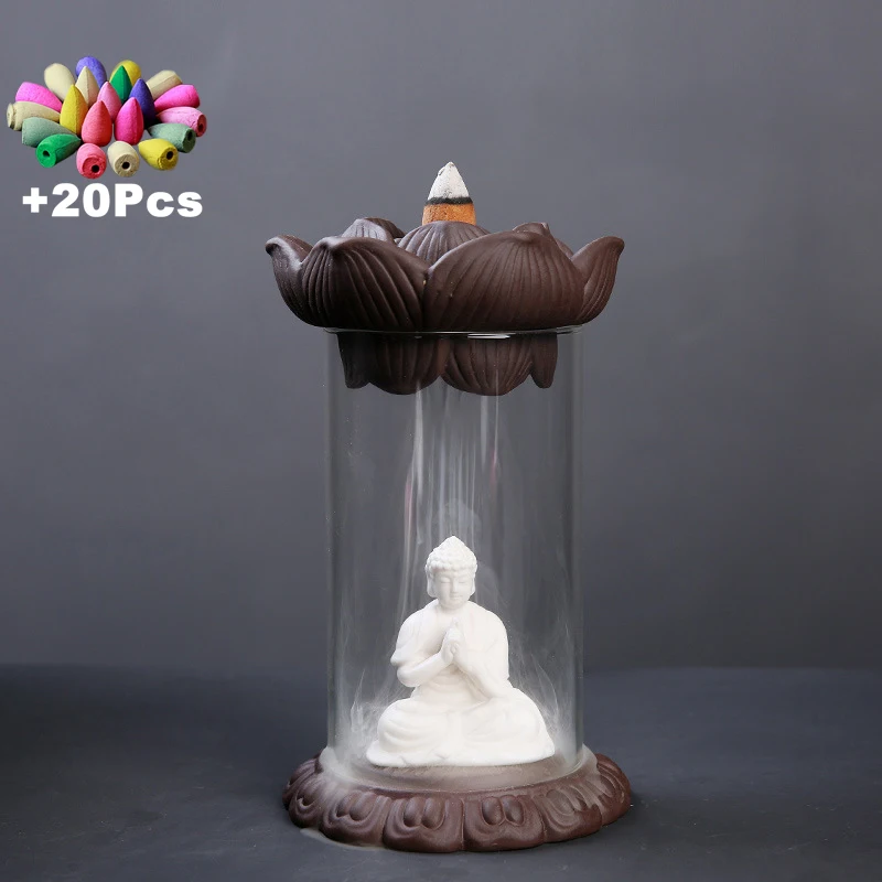 

+20Pcs Incense Cones Handmade DIY Ceramic Acrylic Cover Windproof Backflow Incense Burner China Ceramic Buddha Statue TeaPet