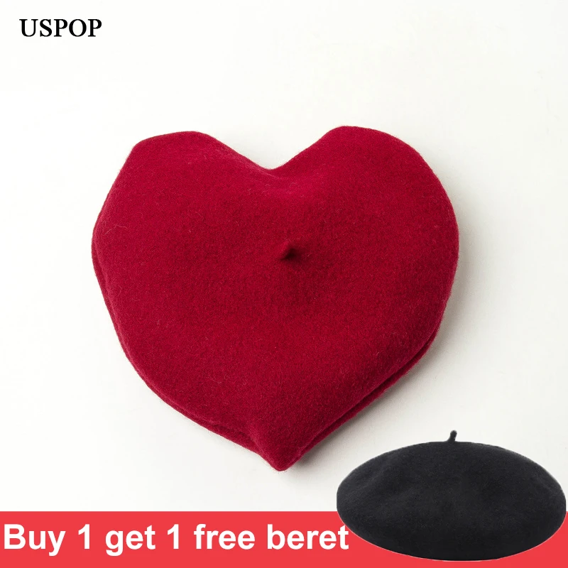 Новый Модный женский берет USPOP зимний шерстяной в форме сердца однотонные теплые