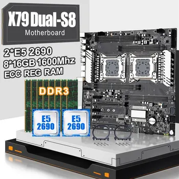 

JINGSHA Dual CPU x79Dual s8 Motherboard with 2pcs Xeon E5 2690 2.9GHz 6core 12threads and 8*16gb ddr3 1600mhz ecc REG RAM
