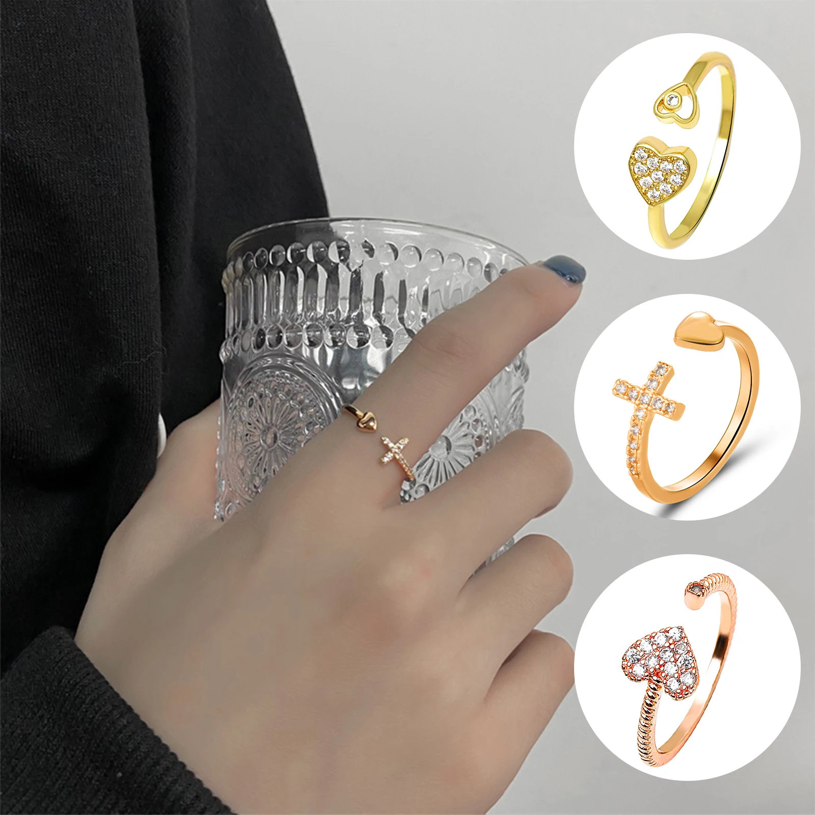 South Korea's New Simple Love Ring For Women Fashion Open Cross Adjustable Girlfriend Valentine's Day Gift Kольца | Украшения