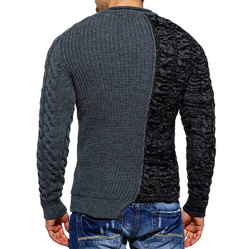 DIHOPE 2019 Men s Fashion Round Neck Personality Color Matching Wild Pullover Slim Sweater Male Spring 2