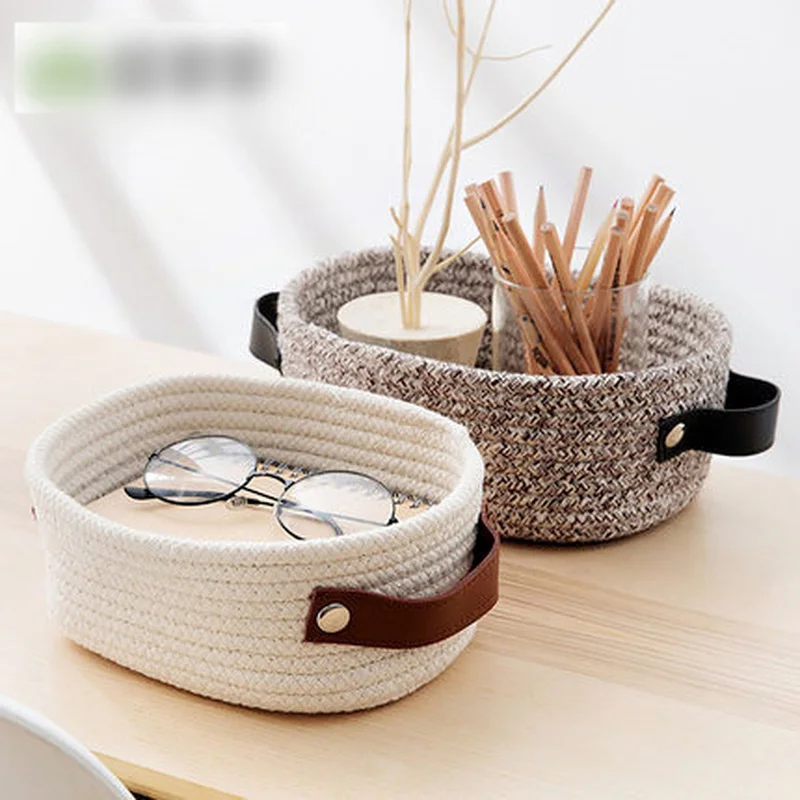 

High quality Cotton Rope Storage Baskets With Handle Snack Cosmetics Box Blanket Laundry Toy Storage Basket home Accessorie