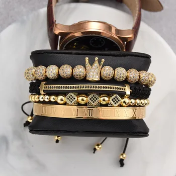 

TANGYIN 4 pcs/set Luxury Jewelry New Zircon Hip Hop Gold Bracelets Men Cubic Micro Pave CZ Charm Braided Braiding Pulseira Gift