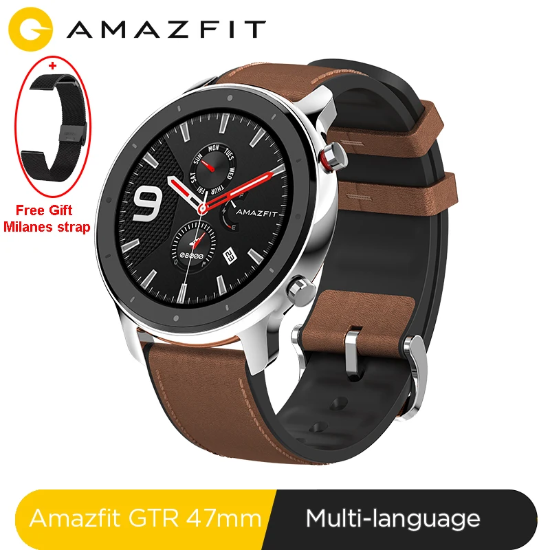 

2019 New Amazfit GTR 47mm Smart Watch 5ATM Waterproof Smartwatch 24Days Battery GPS Music Control Leather Silicon Strap Watch