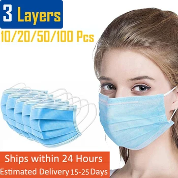 

Disposable Masks 50/100 pcs Mouth Mask 3-Ply Anti-Dust PM2.5 Nonwoven Elastic Earloop Mouth Face Masks 3 Layers Fast Delivery