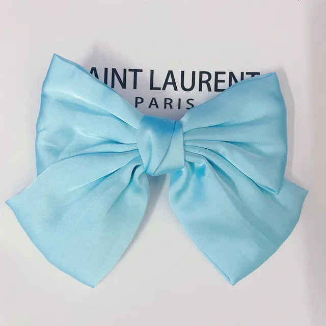Fashion Ribbon Hairgrips Big Large Bow Hairpin For Women Girls Satin Trendy Ladies Hair Clip New Cute Barrette Hair Accessories sky blue