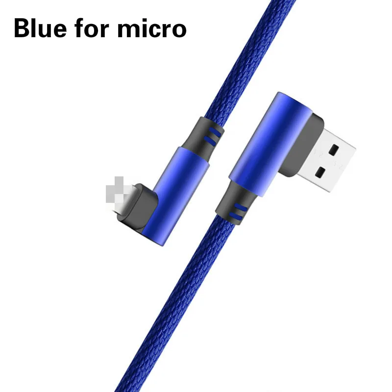 Кабель micro usb Micro USB Быстрый кабель для зарядки USB type-C шнур для зарядка для айфона iPhone xr 5 5s huawei samsung S9 xiaomi redmi note 7 oneplus 6t 90 градусов USB-C кабель линии L формы usb кабель - Цвет: Blue for micro