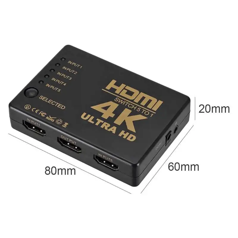 Мини-Коммутатор HDMI 4K HD1080P 5 переключатель порта hdmi селектор сплиттер с концентратором ИК пульт дистанционного управления для HD tv DVD tv BOX Z2