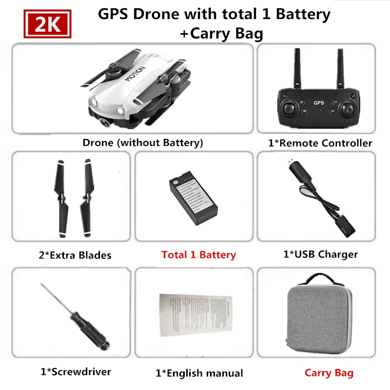 White-Carry Bag-1 Радиоуправляемый Дрон с GPS Квадрокоптер Дроны с 90 градусов электрической регулировкой камера 2K HD складной Квадрокоптер Дрон игрушки VS F11 SG906 - Цвет: White-Carry Bag-1
