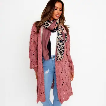 

Pure Color Hollow Cardigan Knitted Women Autumn Outfit Knit Oversized Plus Size Sweaters Long Leisure Sweater 2019 New