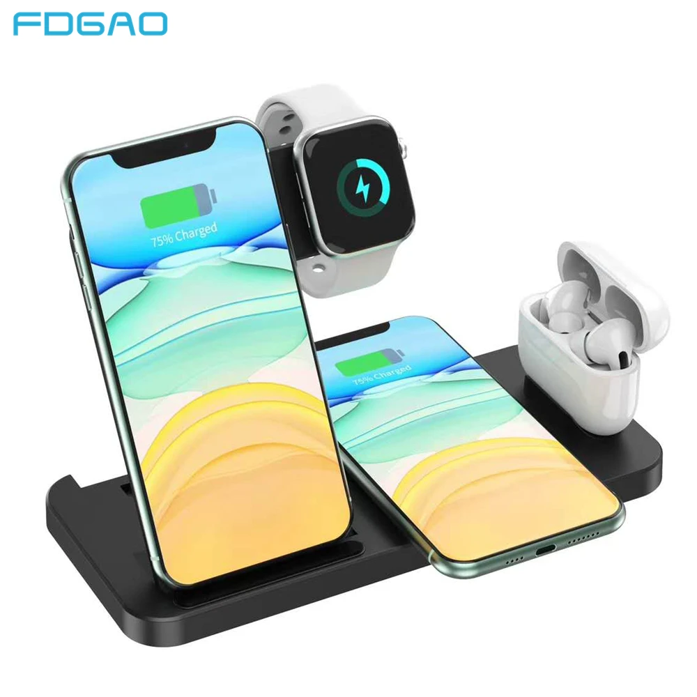4 in 1 Wireless Charger Fast Charging Dock Station for Apple Watch 6 5 4 iWatch Charge Stand For iPhone 12 11 XS X 8 Airpods Pro