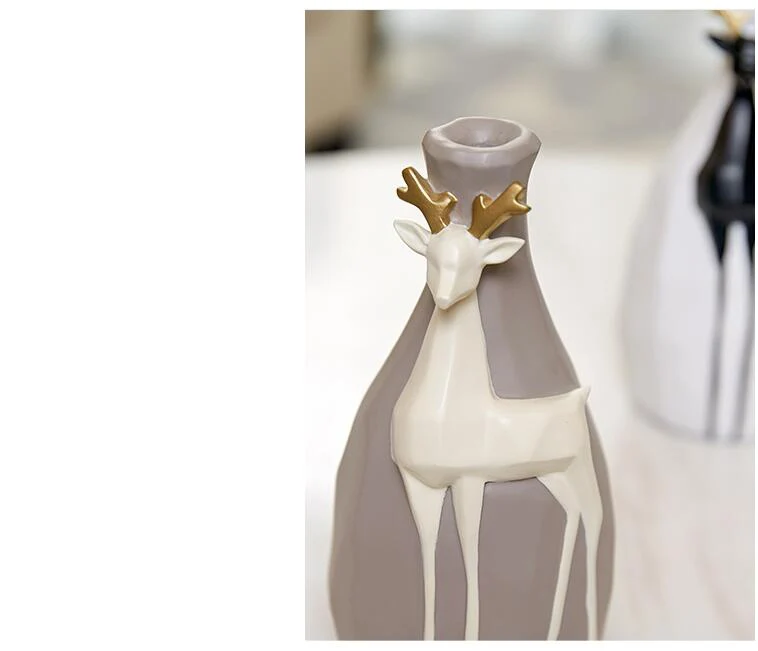 Скандинавская ваза из смолы с лосем+ искусственный набор горшков для цветов, Декор для дома, гостиной, стола, украшения для интерьера, статуэтки отеля, произведение искусства