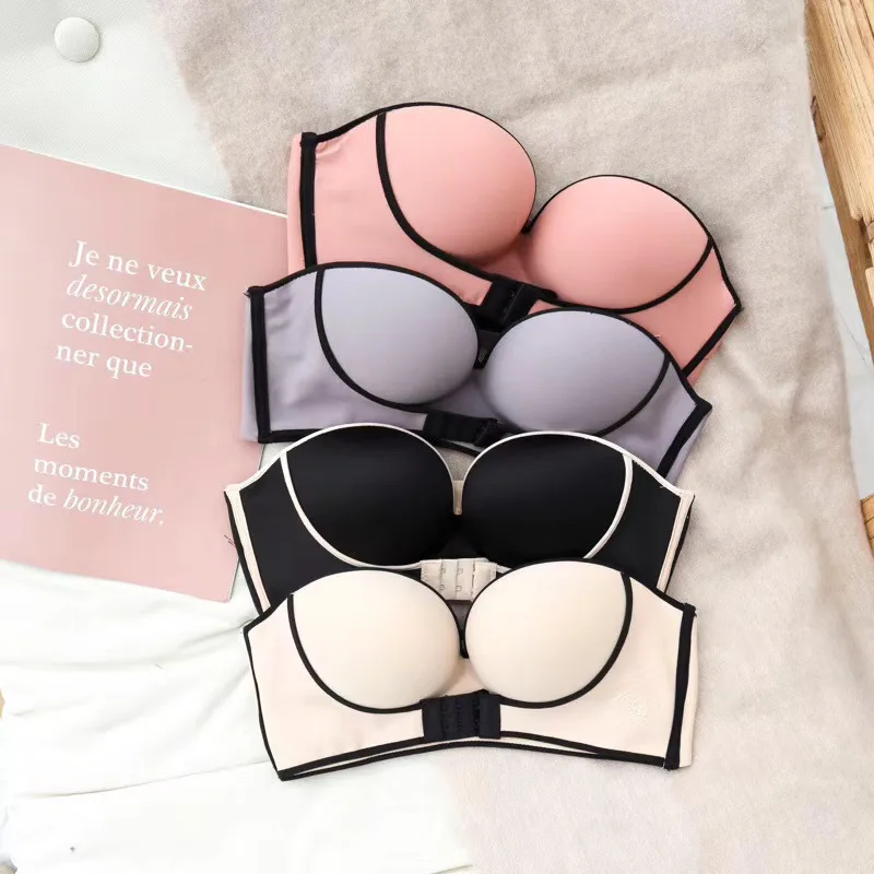 Strapless Front Buckle Lift Bra Wing Shape Front Buckle Bra Self-Adhesive Invisible Strapless Padded Breast Lift 