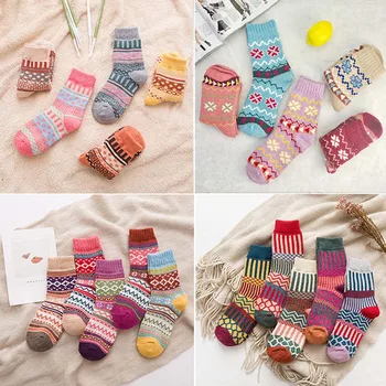 

5 pairs lot pack women socks new arrival slap up thick warmful colorful art ethnic style rabbit wool socks