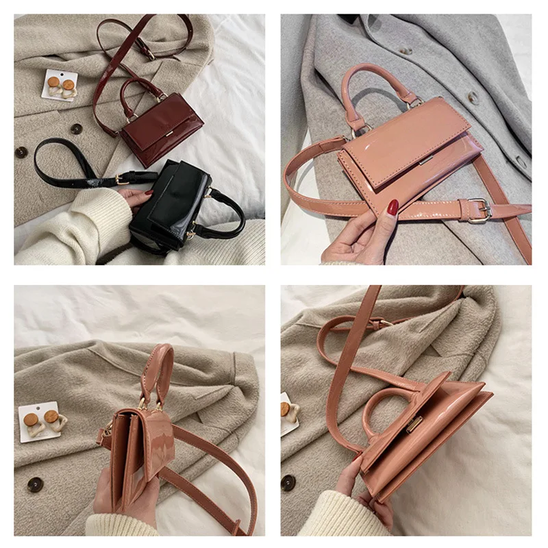 

2019 Winter New Style WOMEN'S Bag Solid Color Bright Surface Hand Square Sling Bag-Wallet Versatile Lock Envelope Shoulder WOMEN
