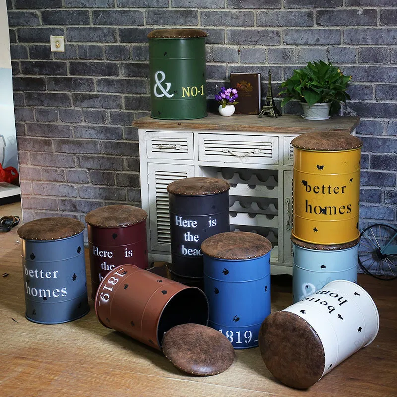 Industrial Iron Bucket Stool Bedroom Change Shoe Storage Stools Bench Bar Dining Chairs Sofa Vintage Retro Loft Decor Ottomans Industrial Iron Bucket Stool Bedroom Change Shoe Storage Stools Bench Bar Dining Chairs Sofa Vintage Retro Loft Decor Ottomans