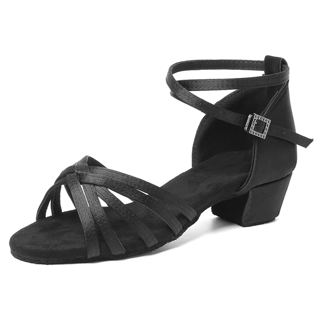 DKZSYIM Children Dance Shoes for Girls Ballroom Latin shoes Ladies Modern Tango Dancing Women Latin Shoes Salsa Sandals 3.5CM 3.5cm black