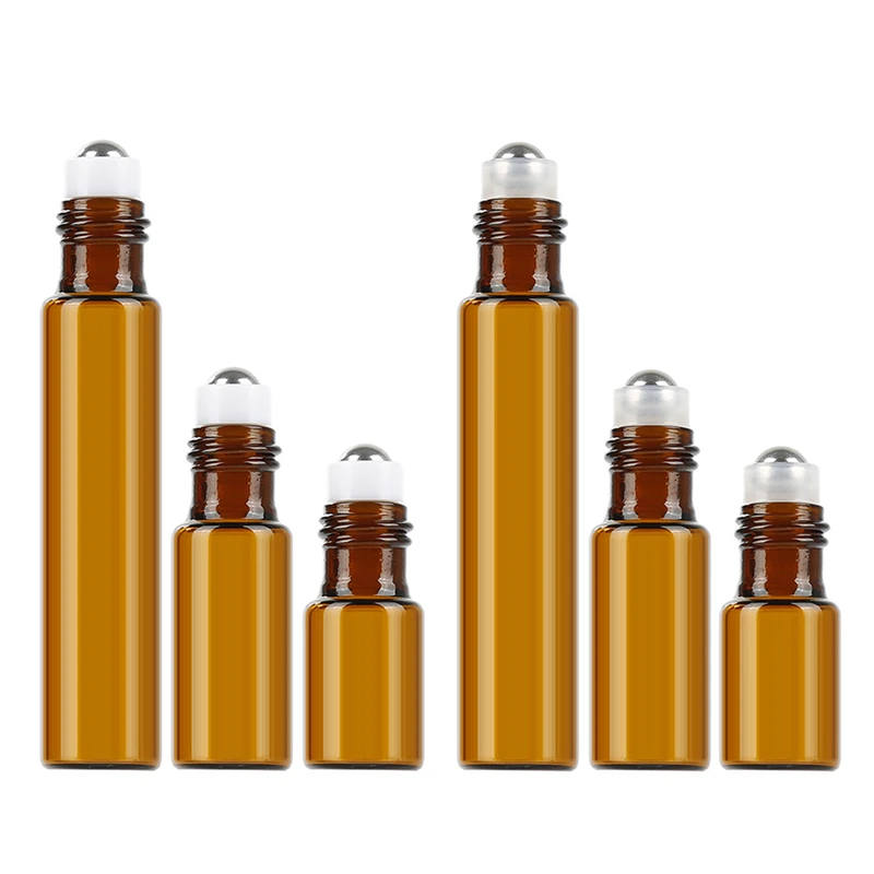 

10pcs Brown Essential Oil Glass Bottle Stainless Steel Roller Ball 3ml 5ml 10ml Portable Travel Perfume Glass Container Frosting