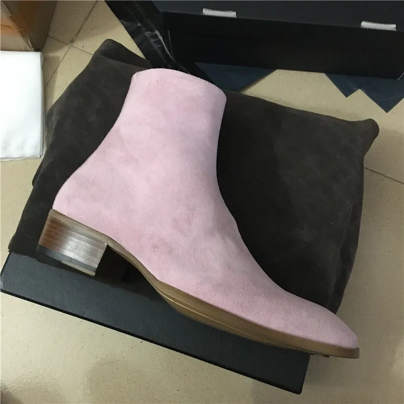 

Factory handmade customized Pink suede Leather men real picture high quality wedge new designer brand Boots