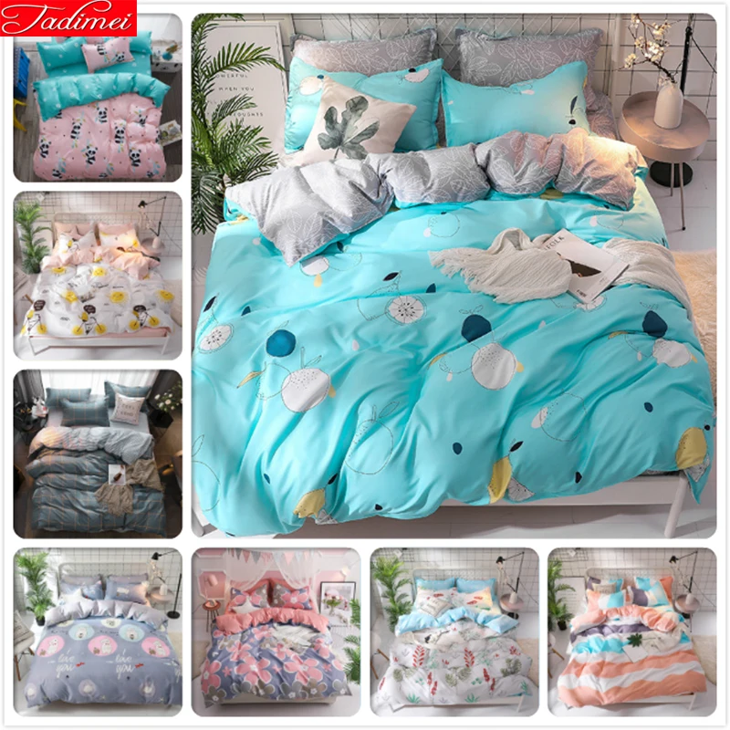 

AB Side Soft Cotton Bedding Set 3pcs/4pcs Bed Linen Kids Single Twin Full Queen King Size Duvet Cover 1.35m 1.5m 1.8m 2m 150x200