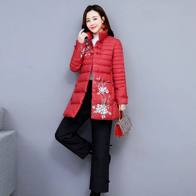 

Chinese-style Vintage Printed down Jacket Cotton-padded Clothes WOMEN'S Suit 2018 Winter New Style Warm Cotton-padded Jacket Lar