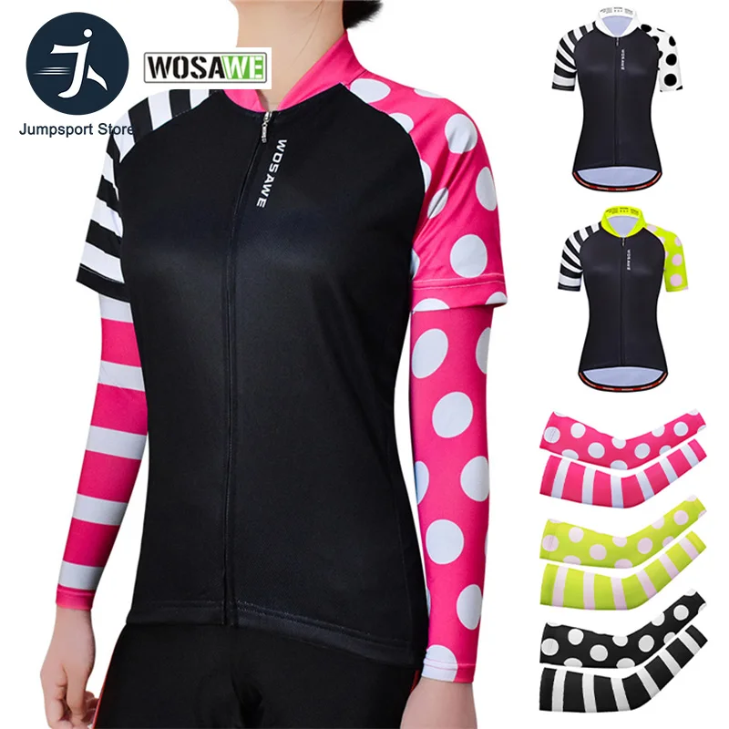 

WOSAWE Summer Cycling Jersey and Arm Sleeves Quick Dry Bike T Shirt Women Zipper Cycling Short Sleeve Tops Anti-UV Arm Cover