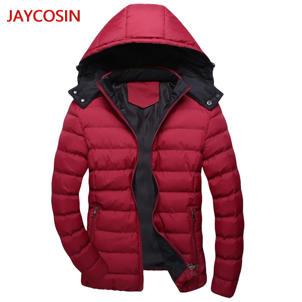 JAYCOSIN мужская зимняя куртка мужская повседневная зимняя однотонная теплая куртка с капюшоном на молнии с длинными рукавами стильный пиджак L400910