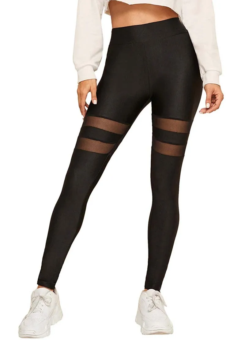 

Women's Mesh Panel High Waist Leggings Skinny Workout Yoga Pants Leggings Slimming Compression Fit Pants