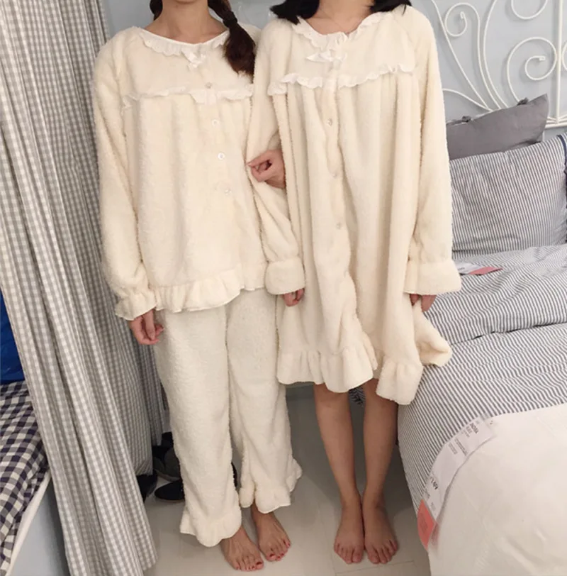 

Warm Homewear Set Winter Best Friend Laziness-Style Crew Neck Long Sleeve Pajamas Casual Nightgown Two-Piece Set WOMEN'S Pants