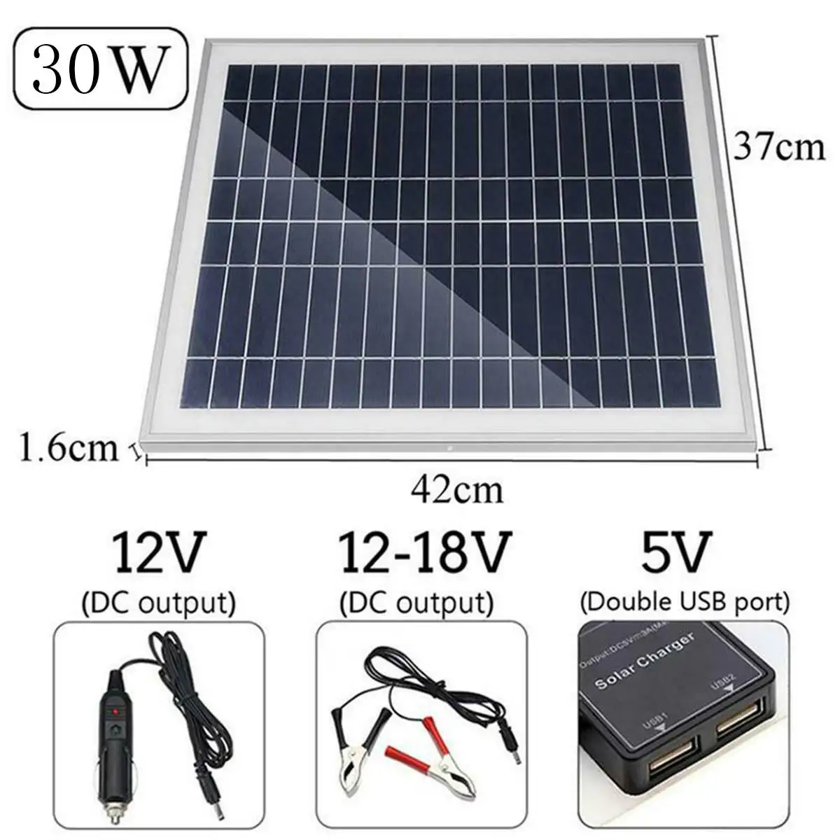 Двойная USB солнечная панель 25W18V портативная с контроллером автомобильное зарядное устройство USB питание Высокая Конвертация интеллектуальное устройство Зарядка - Цвет: 30W