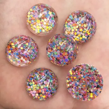 

New 6pcs 20mm Resin Filled Glitter Colorful Crystal Convex Round Flat Back Rhinestone Applique DIY Wedding Ornament Buttons G171