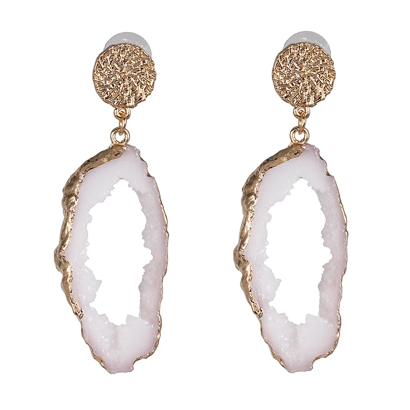 Женские серьги подвески Druzy модные свисающие из кварца с драгоценным камнем и