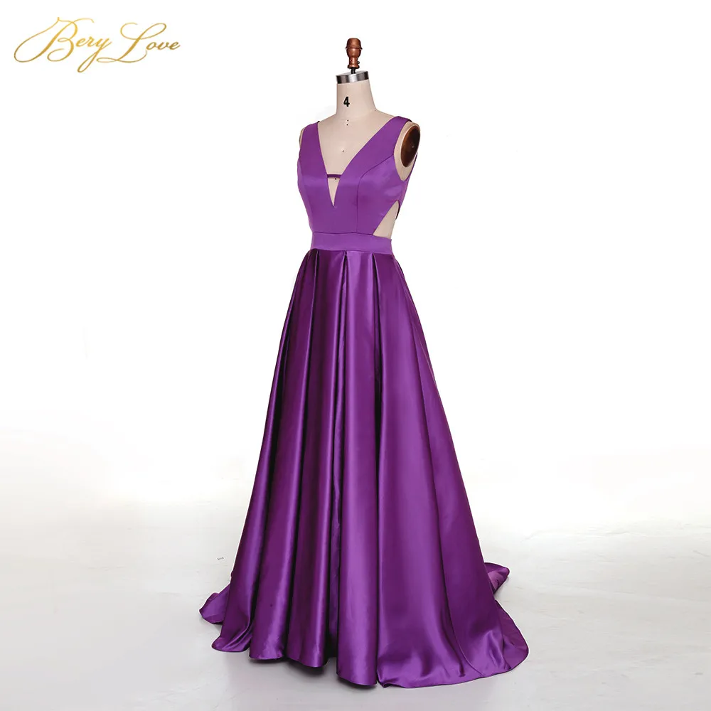 Berylove Новое Сексуальное Фиолетовое Вечернее платье, элегантное атласное вечернее платье, длинное вечернее платье для выпускного вечера, вечерние платья, vestido longo festa
