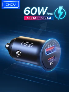 Автомобильное зарядное устройство INIU, 60 Вт, USB, 5 А, Тип C, PD, QC, адаптер для быстрой зарядки телефона iPhone 13, 12, 11 Pro Max, 8, Xiaomi Samsung S21, S20, S10, S9