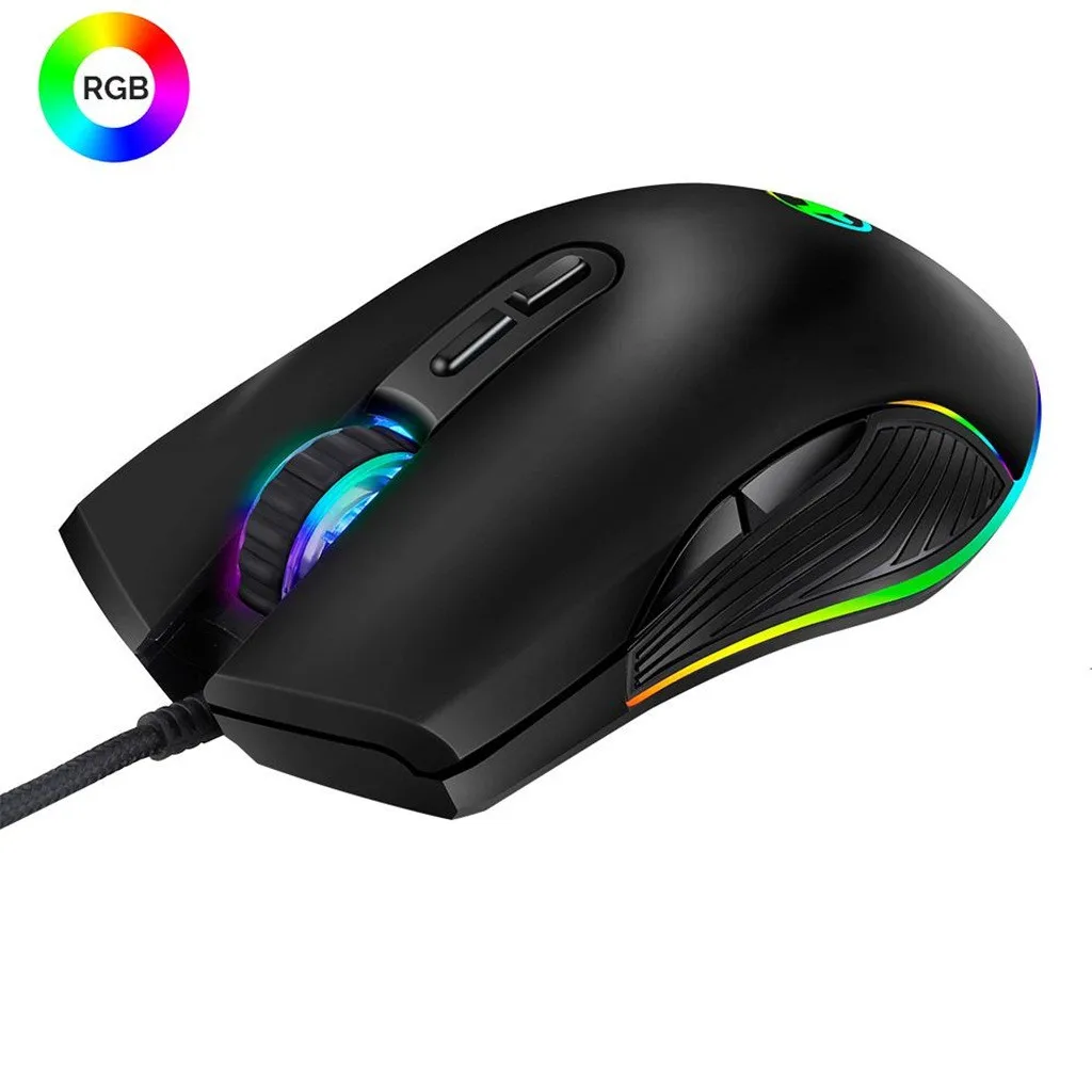 Ouhaobin Проводная мышь USB эргономичная 4 Подсветка до 3200 DPI RGB игровая для