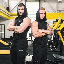 Мужской спортивный жилет для занятий фитнесом, тренировочный жилет с капюшоном без рукавов из чистого хлопка свободное дышащее