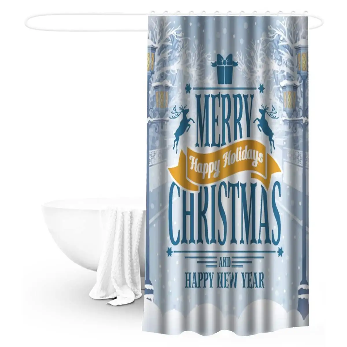 Meigar 180x180 см Merry Mas Santa Flight Водонепроницаемая занавеска для душа Ванная комната Рождественский Декор с 12 крючками для домашнего декора ванной комнаты