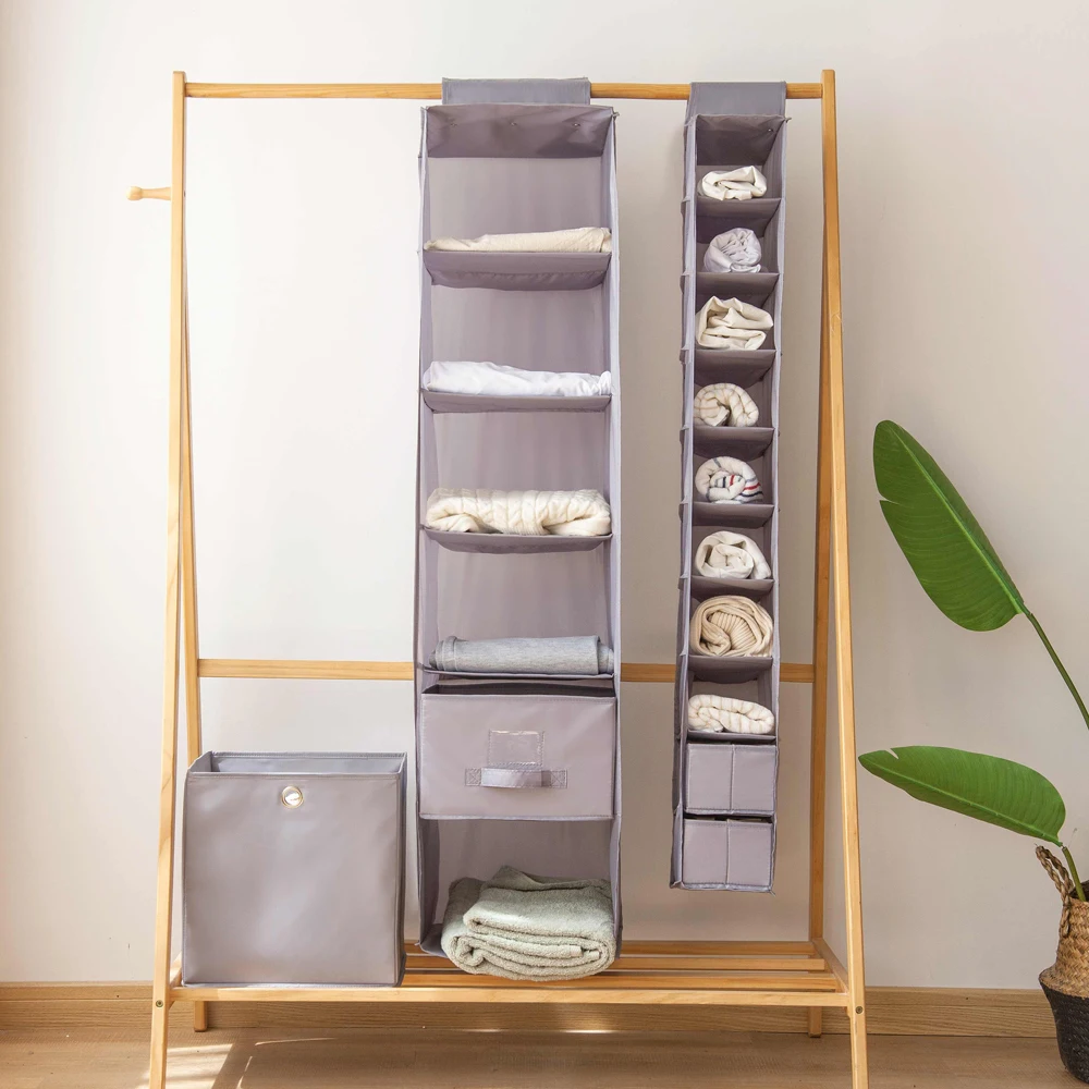 

6/10-Tier Oxford Fabric Closet Hanging Shelf Home Organizer Collapsible Clothing Shoe Accessories Storage Box Tower Sock Holder