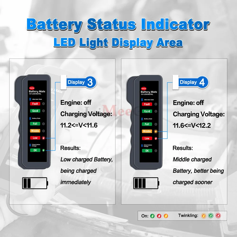 12V Car Battery & Alternator Tester - Test Battery Condition & Alternator Charging (LED indication) (2)