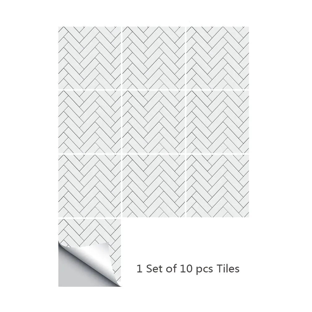 Cz10P062 скандинавские современные минималистичные белые наклейки в елочку для плитки, наклейки на стену для спальни, кухни, гостиной, кабинета, 10 шт