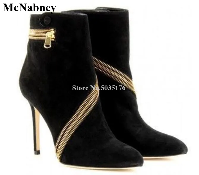 

McNabney Sexy Women Short Boots Metal Zip Pointed Toe Stiletto Heels Thin High Heel Ladies Ankle Boots Fashion Rome Women Shoes